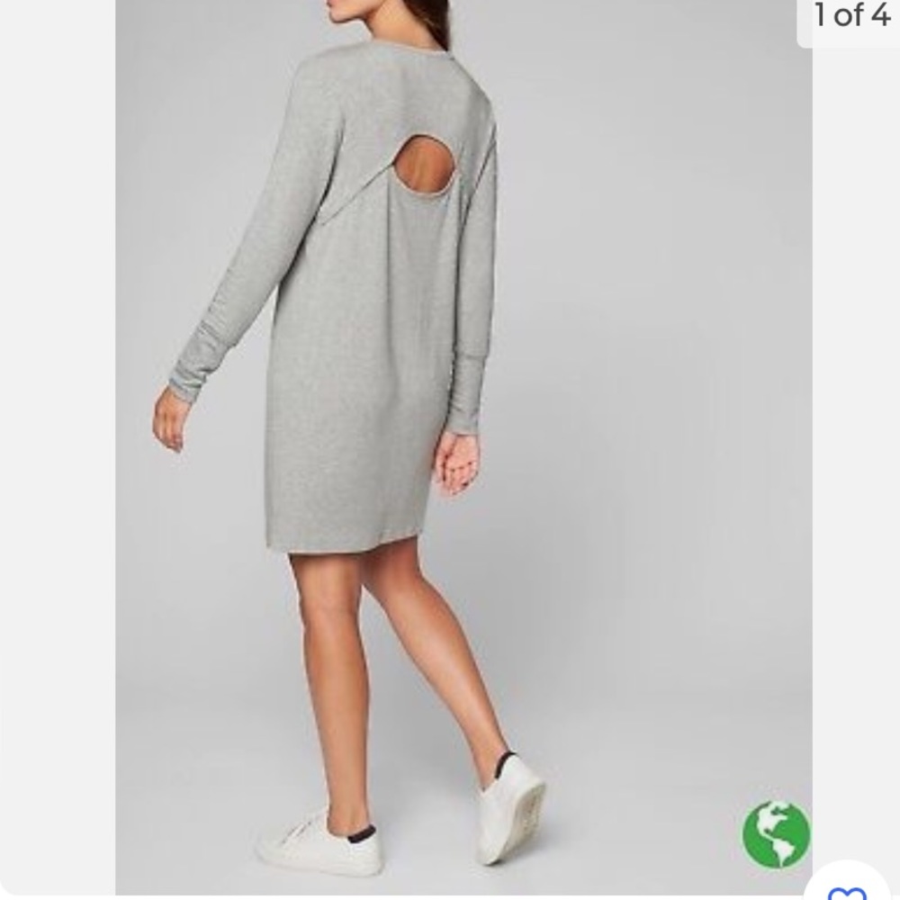 ATHLETA Sweatshirt Dress Keyhole Back Gray Long Sleeve XS S